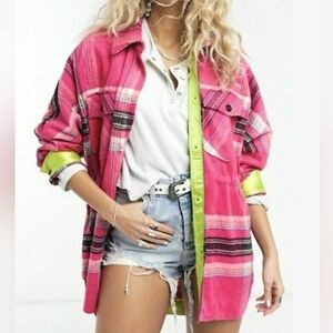We‎ The Free Pink and Green Plaid Utility Jacket